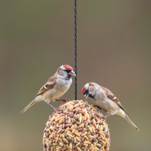 Sparrows feeding on seed mix