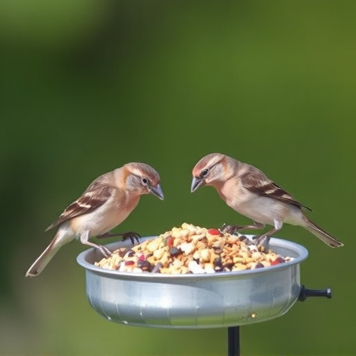 Sparrows feeding on seed mix