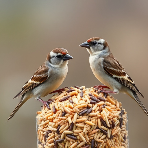 Sparrows feeding on seed mix