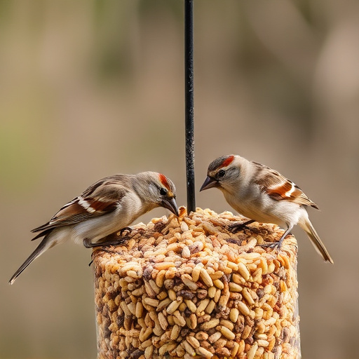 Sparrows feeding on seed mix
