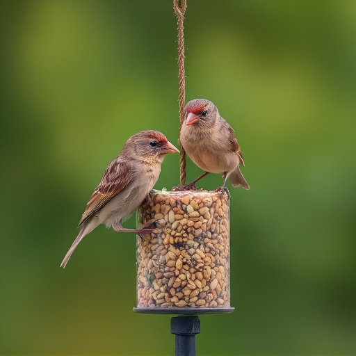 Sparrows feeding on seed mix