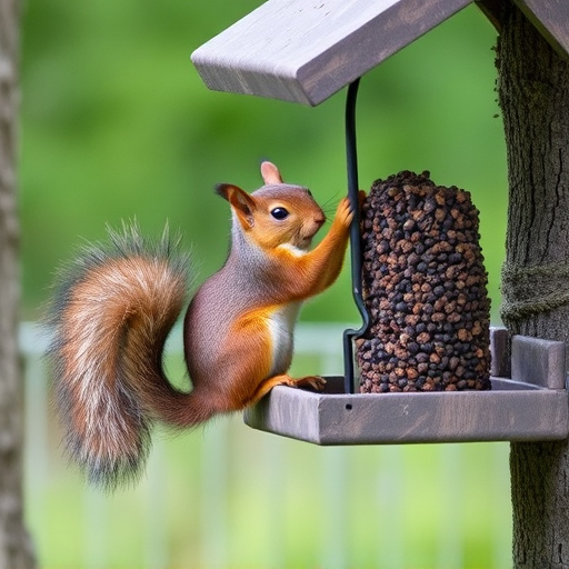 Squirrel attempting to access guarded feeder