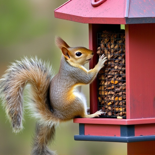 Squirrel attempting to access guarded feeder