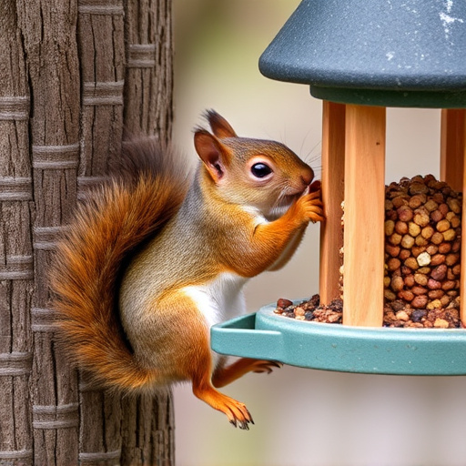 Squirrel attempting to access guarded feeder
