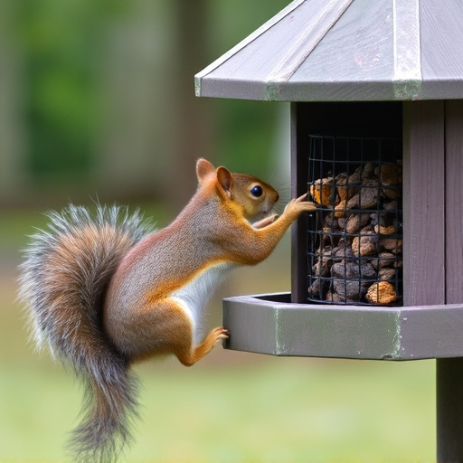 Squirrel attempting to access guarded feeder