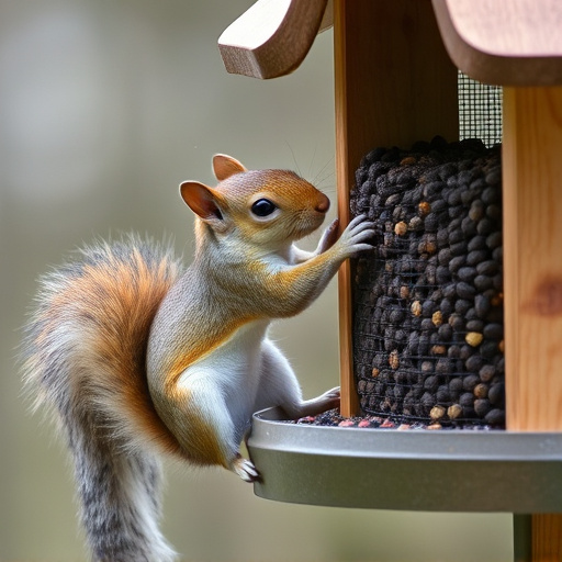 Squirrel attempting to access guarded feeder