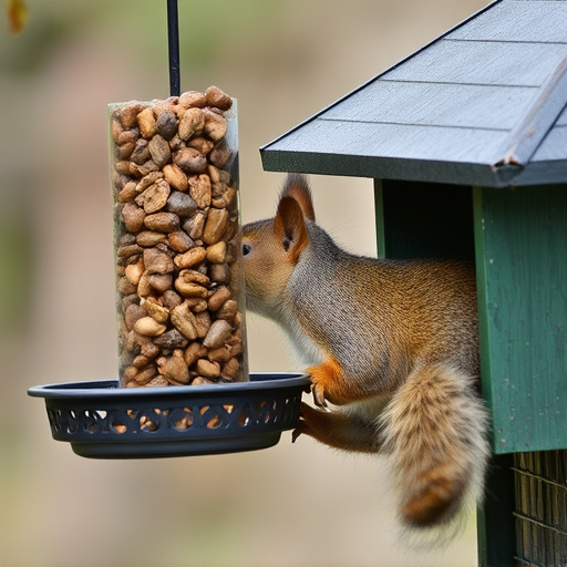 Squirrel attempting to access guarded feeder