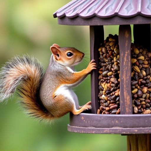Squirrel attempting to access guarded feeder