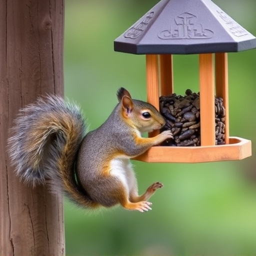 Squirrel attempting to access guarded feeder