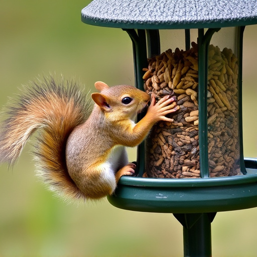 Squirrel attempting to access guarded feeder