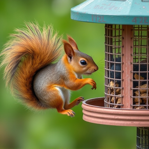 Squirrel attempting to access guarded feeder