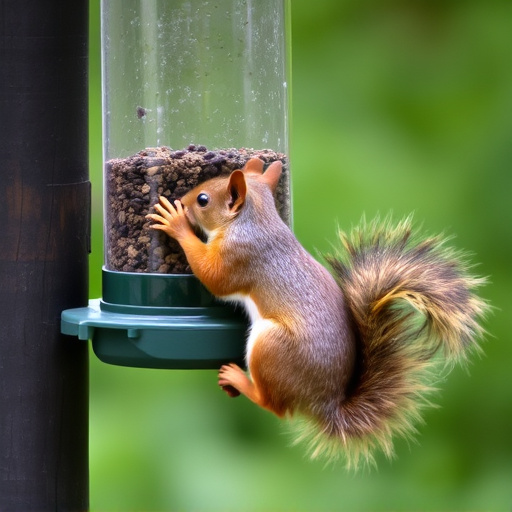 Squirrel attempting to access guarded feeder