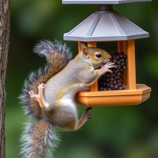 Squirrel attempting to access guarded feeder