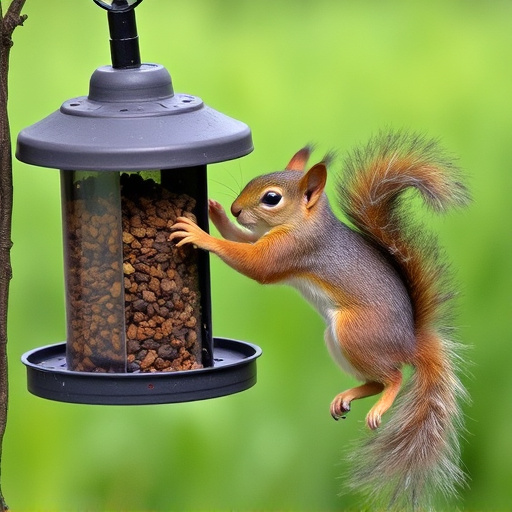 Squirrel attempting to access guarded feeder