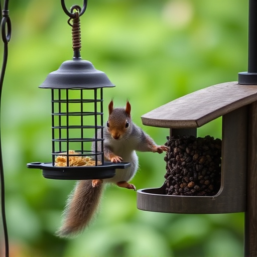 Squirrel attempting to access guarded feeder