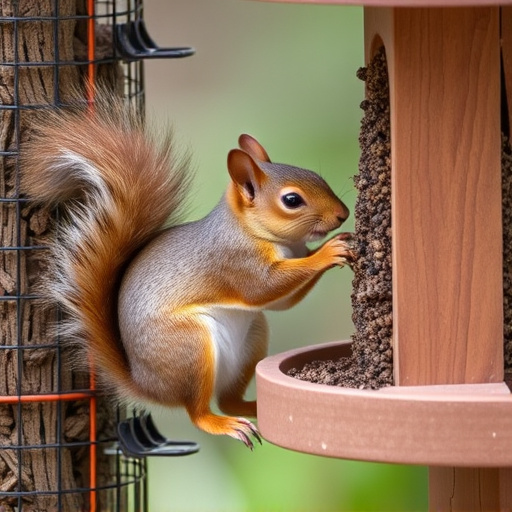 Squirrel attempting to access guarded feeder
