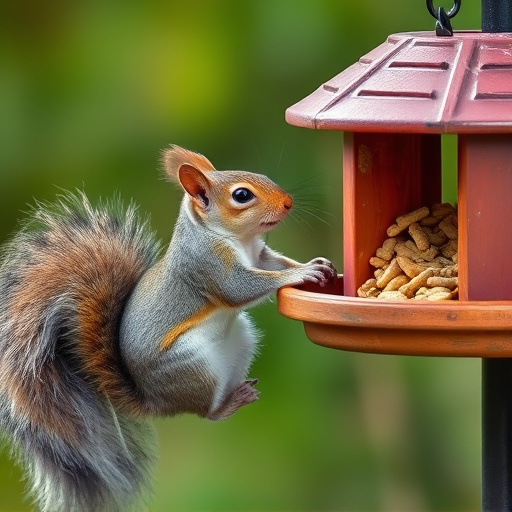 Squirrel attempting to access guarded feeder