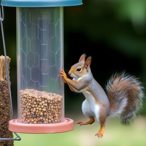 Squirrel attempting to access guarded feeder