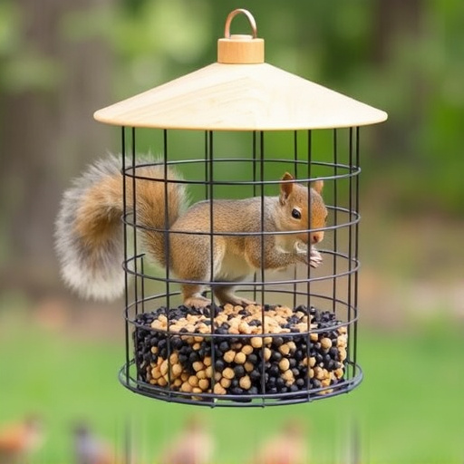 Squirrel-proof cage over ground bird feed