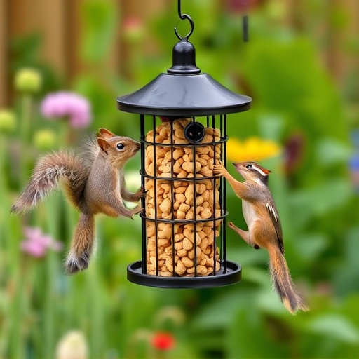 Squirrel-proof peanut feeder in garden