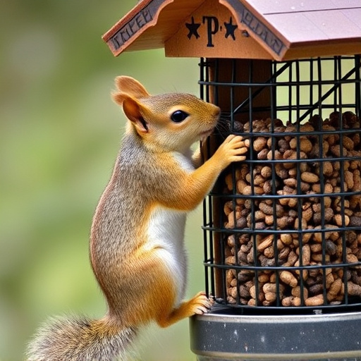 Squirrel trying to access secured feeder