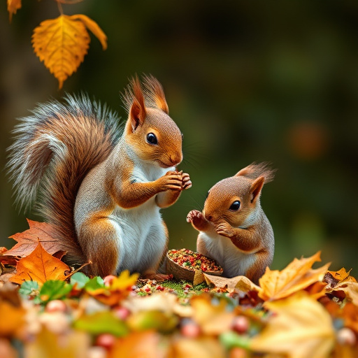 Squirrels near autumn bird food