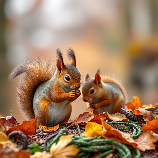 Squirrels near autumn bird food
