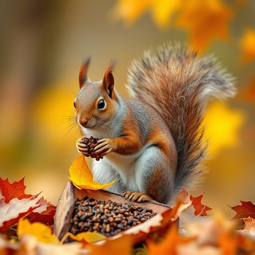 Squirrels near autumn bird food