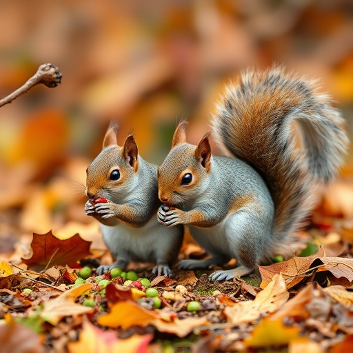 Squirrels near autumn bird food