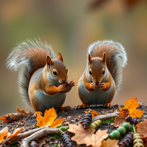 Squirrels near autumn bird food