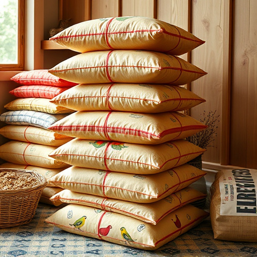 Stack of bird feed parcels indoors