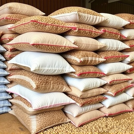 Stacks of suet pellets bags UK