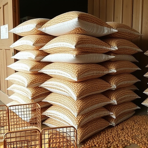 Stacks of suet pellets bags UK