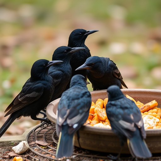 Starlings gathering near food dish