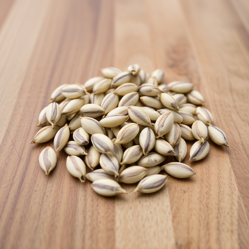 Striped sunflower seeds on wooden table