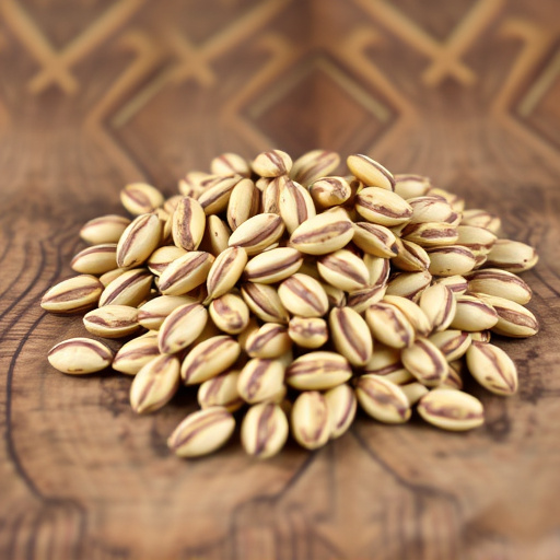 Striped sunflower seeds on wooden table