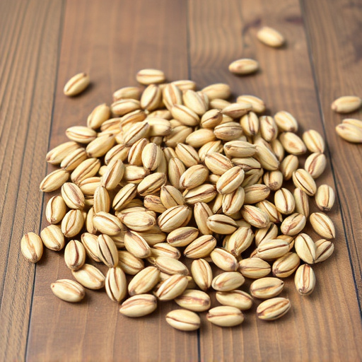 Striped sunflower seeds on wooden table