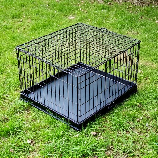 Sturdy caged tray on grassy ground