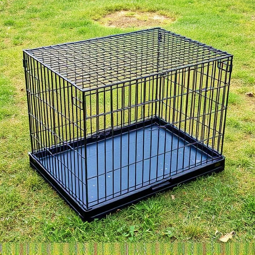 Sturdy caged tray on grassy ground