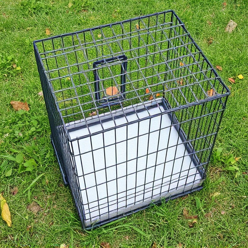 Sturdy caged tray on grassy ground