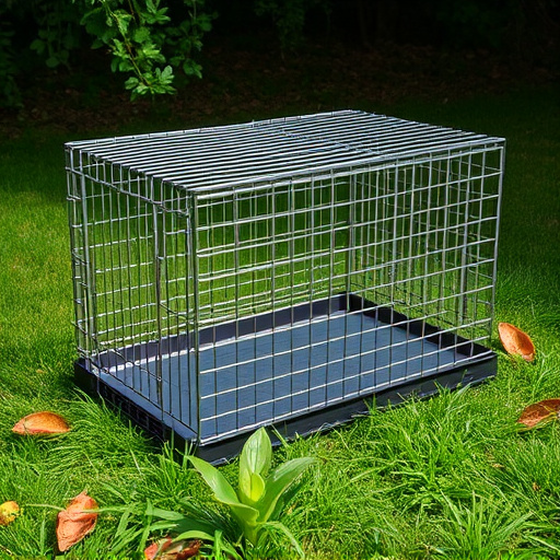 Sturdy caged tray on grassy ground
