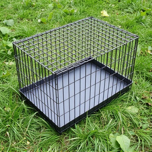 Sturdy caged tray on grassy ground