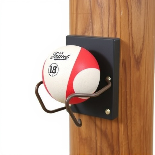 Suet ball holder attached to wooden post