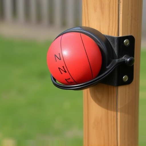 Suet ball holder attached to wooden post