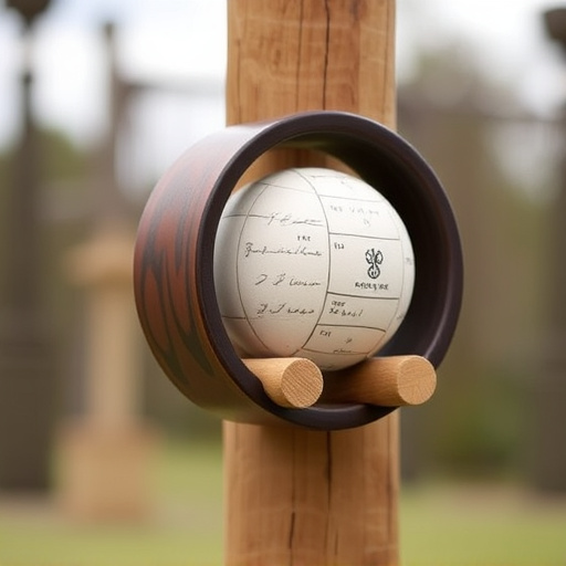 Suet ball holder attached to wooden post