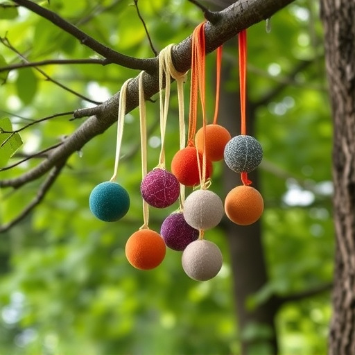 Suet balls dangling from tree branch
