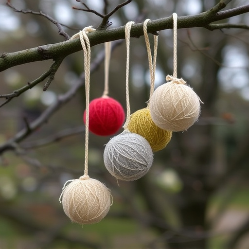 Suet balls dangling from tree branch