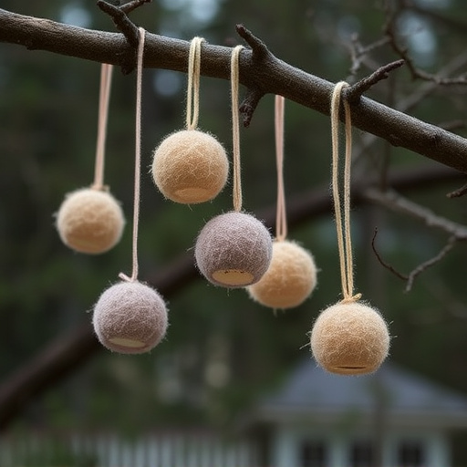 Suet balls dangling from tree branch