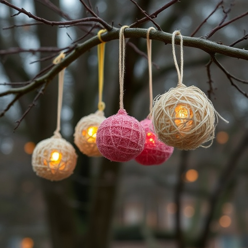 Suet balls hanging from tree branches