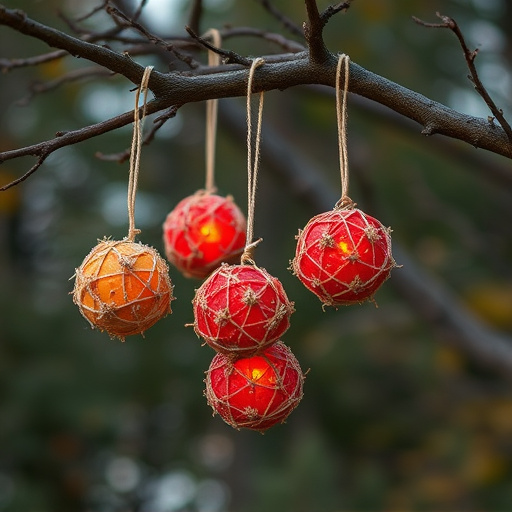 Suet balls hanging from tree branches